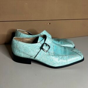 Fortune From Liberty Mens 12 Blue Alligator Embossed Leather Monk Strap Shoes